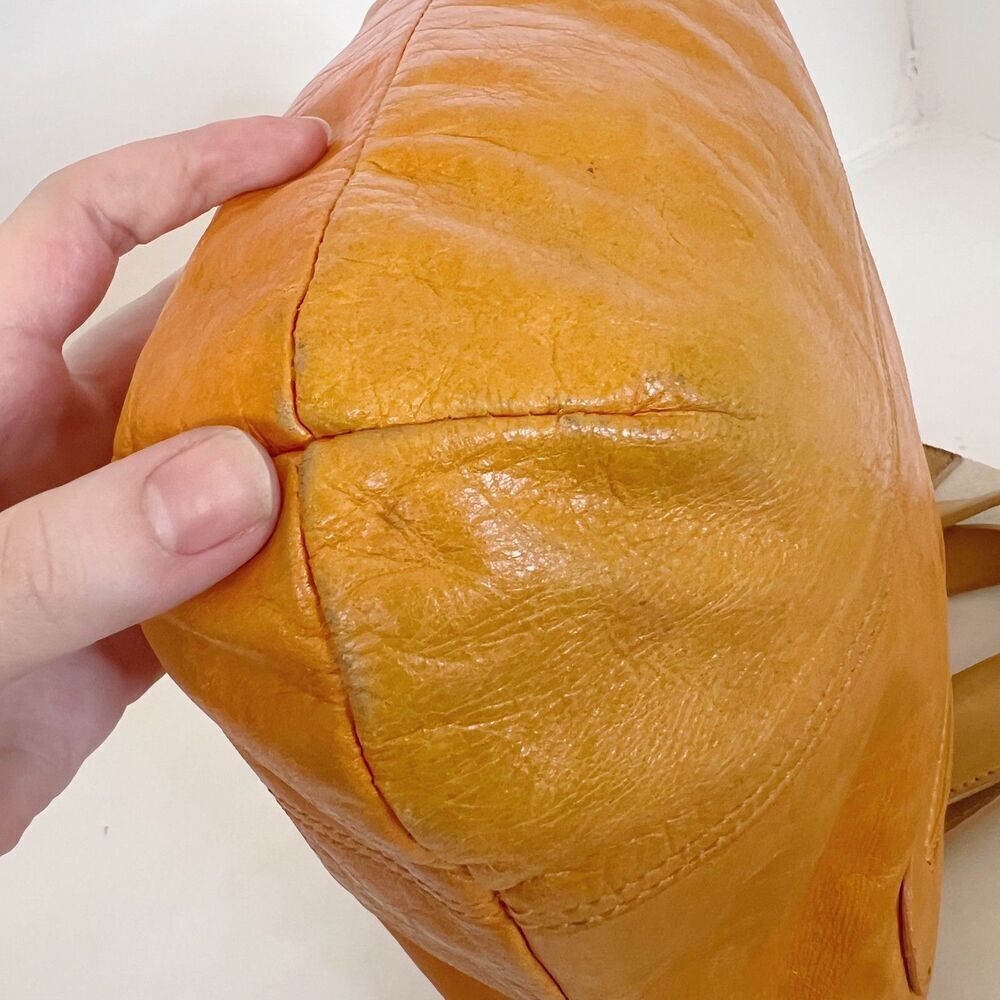 Maurizio Taiuti Italian Orange Leather Handbag Crossbody Purse - Picture 6 of 12